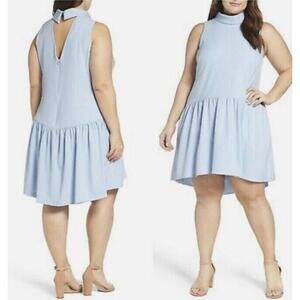 Eliza J Womens High Neck Sleeveless Fit Flare Mini Dress Size 14 Baby Blue NWT